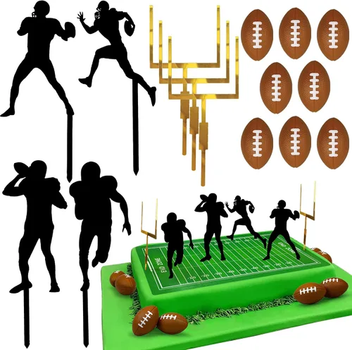 24 piezas de decoración de pasteles de fútbol para jugadores de pelota de rugby para fiesta de cumpleaños temática de fútbol, suministros de fiesta