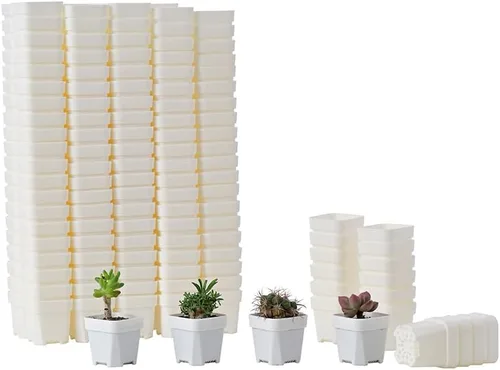 Miniatura 10 de Paquete de 200 macetas cuadradas de plástico negro de 1.95 pulgadas para vivero y plántulas, mini maceta de trasplante con orificio de drenaje