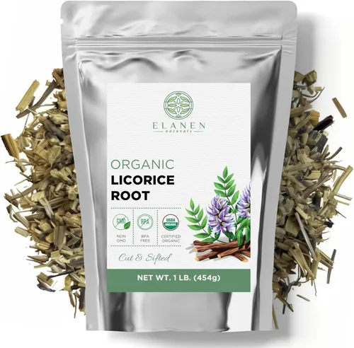 Elanen Naturals Raíz de regaliz orgánica de 1 libra (16 oz.), té orgánico de raíz de regaliz certificado por USDA, regaliz picado a granel, regaliz,