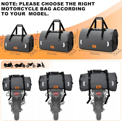 Miniatura 6 de OCKLILY Bolsa seca impermeable, bolsa trasera de motocicleta enrollable de 30 L con válvula de aire y correas de fijación rápida, bolsas de viaje