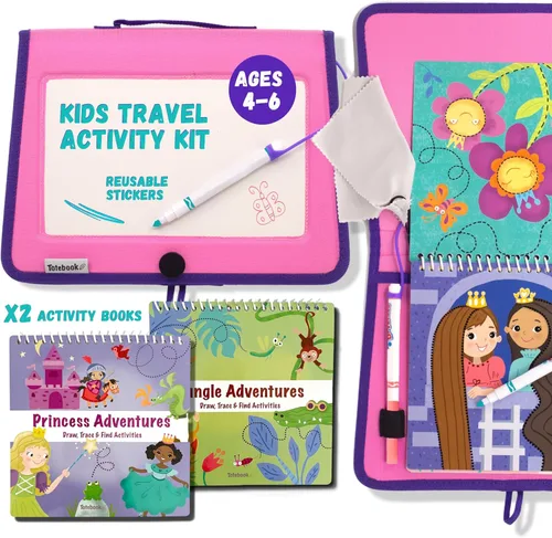 Miniatura 19 de Libro de Actividad Educativa de Viaje para Niños Totebook con Marcadores Lavables - Actividades de Auto y Avión, Juguetes Educativos para Niños