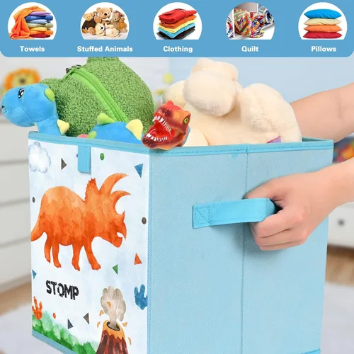 Miniatura 5 de WERNNSAI Cubos de almacenamiento – Paquete de 4 cubos de almacenamiento plegables de tela para niños, cestas de almacenamiento decorativas con asas