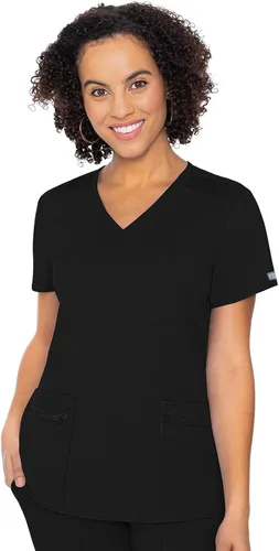 Med Couture Camiseta médica para mujer, cuello en V con 4 bolsillos, ultra suave, elástica en 2 direcciones y tela sin arrugas - MC7468