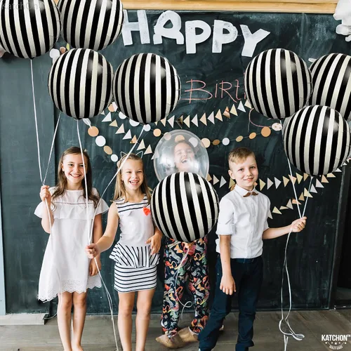 Miniatura 6 de KatchOn, Globos grandes a rayas blancas y negras de 18 pulgadas, paquete de 10 globos de aluminio para decoraciones de fiesta de cumpleaños