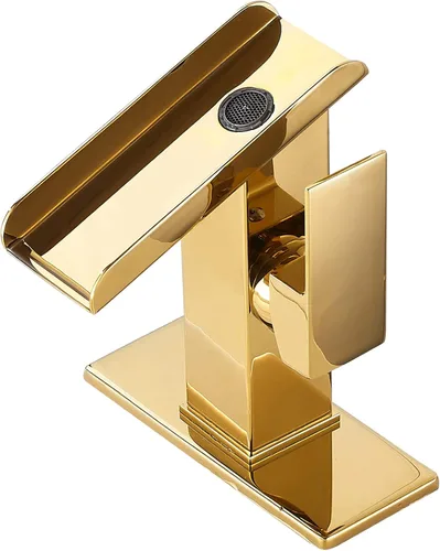 Grifo de lavabo de baño dorado de una sola manija de 1 o 3 agujeros de 4 pulgadas, cascada de 4 pulgadas, grifo de baño moderno de latón para lavabo