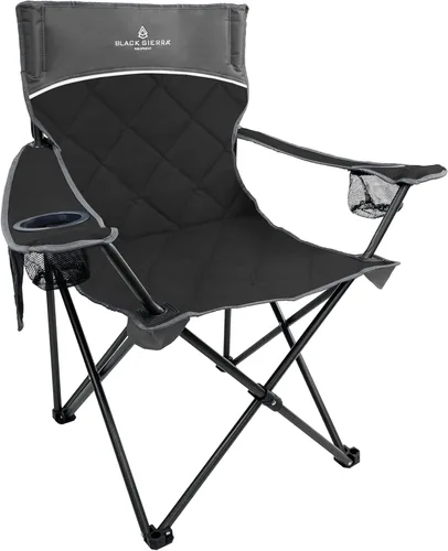 Black Sierra - Silla de camping acolchada acolchada, asiento de descanso de gran tamaño resistente para exteriores soporta 300 libras, portátil,