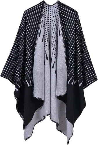 Miniatura 30 de KirGiabo Suéter a Cuadros para Mujer Poncho Capa Abrigo Frente Abierto Manta Chales y Envolturas