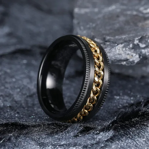 Miniatura 107 de King Will - Anillo antiestrés de acero inoxidable 316L para hombres y mujeres, con cadena decorativa giratoria, 8 mm de ancho, anillo de boda