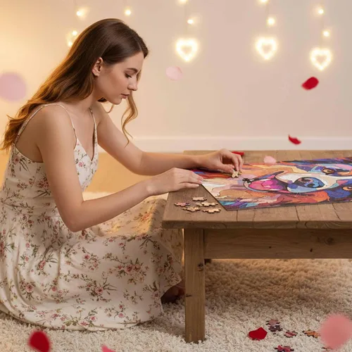 Miniatura 2 de Rompecabezas de Madera de Vidrio Colorido Manchado de Amantes de Perros Pastor Australiano de 1000 Piezas de Pintura Artística para Niños Adultos