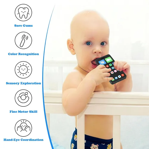 Miniatura 2 de Juguetes de dentición de silicona para bebés, juguetes de dentición con forma de teléfono para niños pequeños de 3 a 18 meses, juguete de dentición