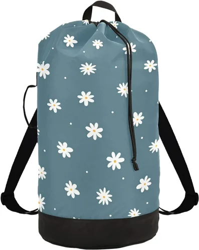 Bonita mochila de lavandería con correas para el hombro, organizador de ropa sucia de margaritas, extra grande, resistente, para campamento,