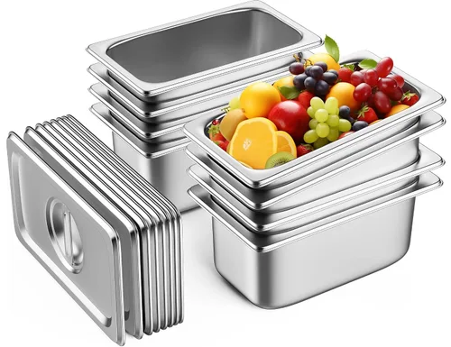 Miniatura 13 de ZeroPone 4 paquetes de sartenes de hotel con tapas, tamaño completo 4" de profundidad, sartén de mesa de vapor de acero inoxidable de 19 calibres