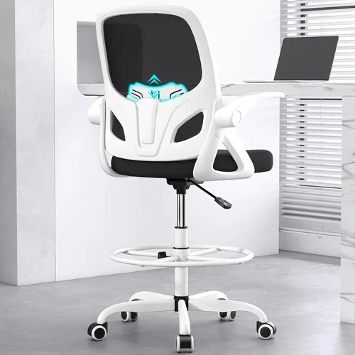Miniatura 11 de Kensaker Silla de Dibujo Alta con Anillo Reposapiés para el Hogar y el Trabajo, Silla Ergonómica de Escritorio de Oficina para el Hogar con Brazos