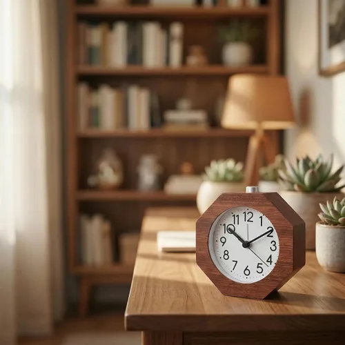 Miniatura 8 de Reloj despertador analógico de madera, 3 pulgadas, silencioso, silencioso, con números arábigos, función de repetición de retroiluminación, funciona
