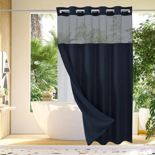 Miniatura 34 de Gibelle: cortina de ducha pequeña para baño de 36x74, cortina de ducha de punto gofre con juego de forro de tela a presión, no necesita ganchos