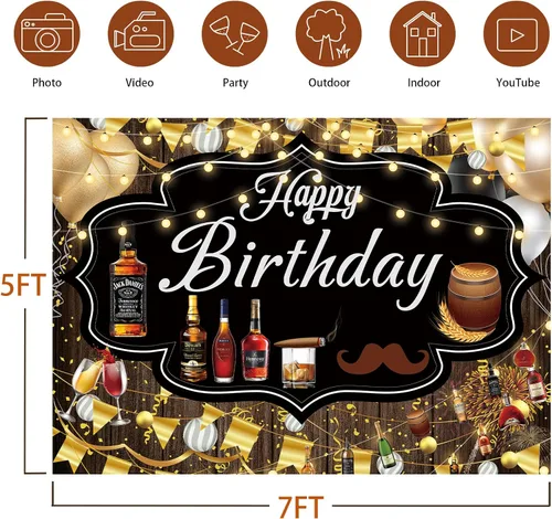 Miniatura 2 de Telón de fondo de whisky, 7 x 5 pies, pancarta de fondo de whisky para decoraciones de fiesta de hombres Negro