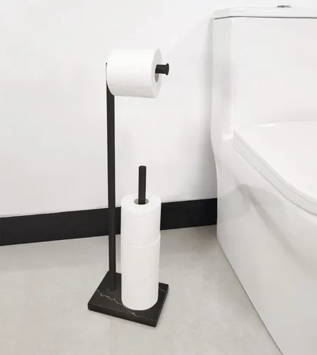 Miniatura 3 de Gzila Soporte Independiente para Papel Higiénico con Reserva, Base de Diseño de Mármol Pesado SUS304 de Acero Inoxidable (Negro)