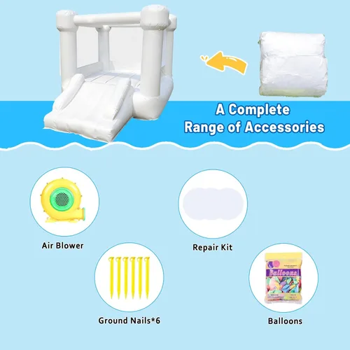 Miniatura 6 de Casa inflable de PVC blanca, casa hinchable con tobogán, casa de rebote para niños 3-6 soplador incluido, 8.7 pies de largo x 6 pies de ancho x 6