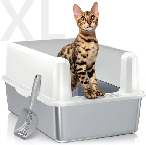 Miniatura 18 de WoofiGo Caja de arena cerrada de acero inoxidable para gatos con tapa, caja de arena extra grande XL para gatos grandes, bandeja de arena de metal