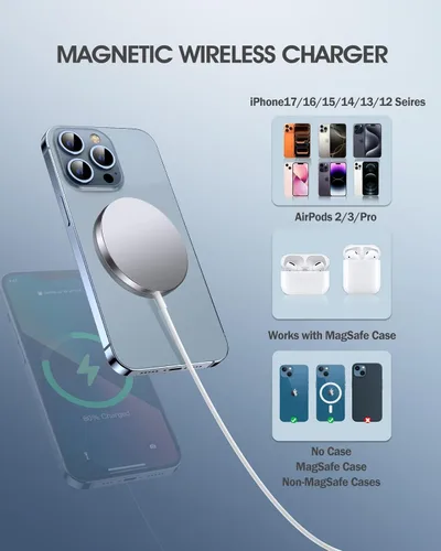 Miniatura 3 de Paquete de 2 cargadores inalámbricos magnéticos para iPhone 16 Pro Max/16 Pro/16 Plus/16/15/15 Pro/15 Plus/15 Pro Max 15 W Fast Mag Safe Charger Pad
