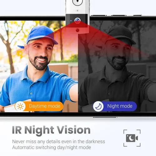 Miniatura 7 de Timbre de video inalámbrico Wi-Fi con audio bidireccional, cámara de puerta delantera al aire libre, visión nocturna y almacenamiento en la nube