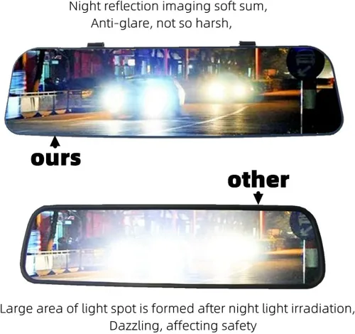 Miniatura 8 de Espejo retrovisor, espejo HD antirreflejo de 9.56 pulgadas, espejo retrovisor universal para interior del automóvil con ventosa ajustable y diseño