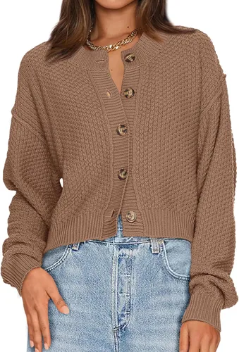 PRETTYGARDEN Cárdigan corto con botones y frente abierto para mujer, lindo otoño, manga larga, abrigos de punto grueso 2023
