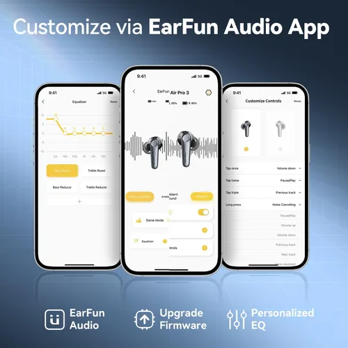 Miniatura 7 de Auriculares EarFun Air Pro 3 con cancelación de ruido, sonido adaptativo Qualcomm® aptX™, 6 micrófonos CVC 8.0 ENC, auriculares Bluetooth 5.3