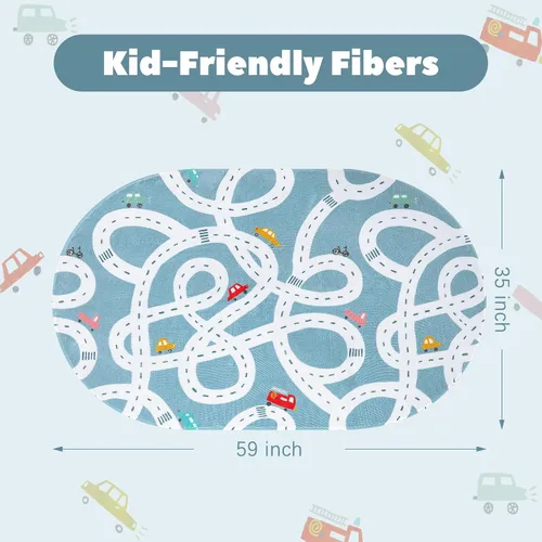 Miniatura 2 de LIVEBOX Alfombra de Juego Antideslizante Azul de 3'x5' para Niños, Alfombra de Carretera Lavable a Máquina para Sala de Juegos, Alfombra de Sala