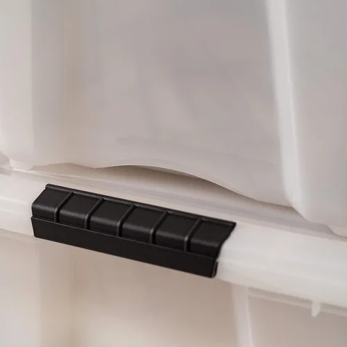 Miniatura 8 de IRIS USA - Contenedores de almacenamiento de plástico apilables de 32 cuartos de galón con tapas y hebillas de cierre, paquete de 4 unidades, Perla