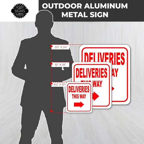 Miniatura 3 de Deliveries This Way con flecha derecha, letrero compuesto de aluminio, instrucciones de entrega para mis paquetes de Amazon, FedEx, USPS, UPS