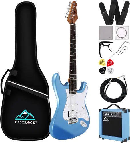 Miniatura 13 de EASTROCK Kit de guitarra eléctrica de tamaño completo de 39 pulgadas para principiantes con amplificador de 10 W, bolsa, cejilla, correa