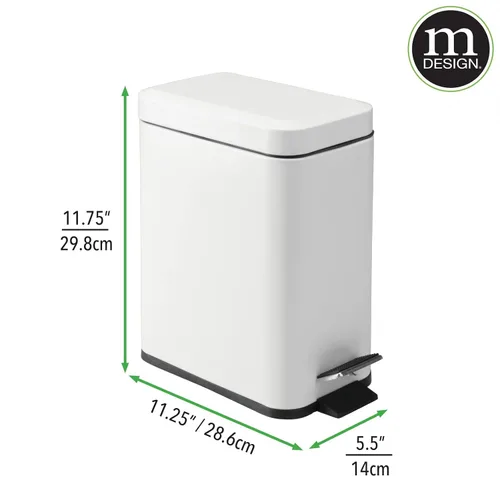 Miniatura 8 de mDesign - Cubo de basura rectangular de acero, pequeño, de pedal, 5 litros, para baño, tocador, recámara, cocina, sala de manualidades, oficina