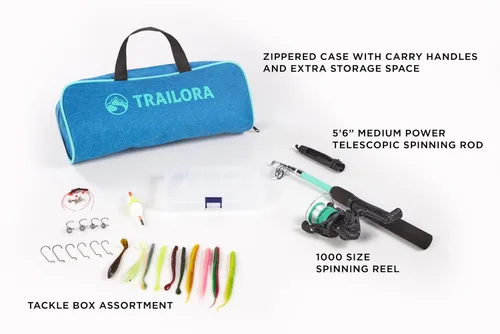Miniatura 2 de Kit de pesca con caña, carrete predistribuido, aparejos, ganchos, estuche de transporte con cremallera