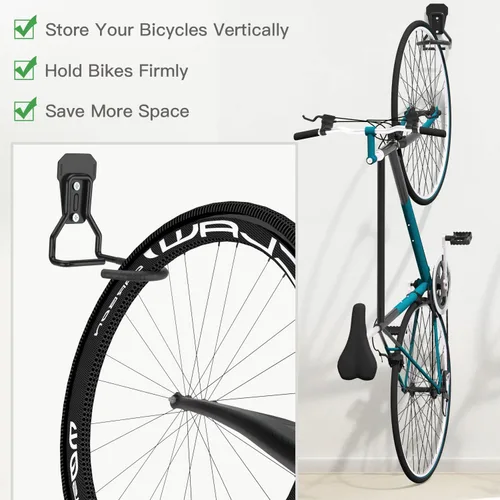 Miniatura 3 de Housolution Soporte de pared para bicicleta con gancho fijo, [2 unidades] Estante de almacenamiento de bicicletas resistente, soporte vertical