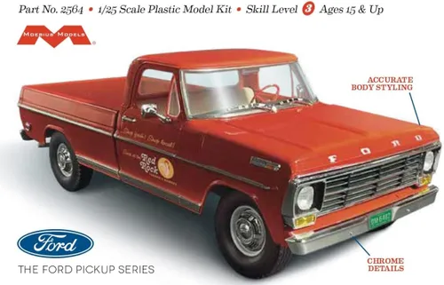 Miniatura 4 de Moebius Models 2564 1:25 1968 F0RD F-250 Custom Cab Pickup Kit de modelo de plástico