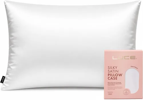 Miniatura 6 de LUCE Funda de almohada de satén de 600 hilos, comodidad sedosa para cabello y piel, similar a las fundas de almohada de seda para un sueño