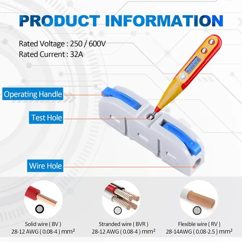 Miniatura 2 de Kit de conectores de palanca para cables eléctricos de conexión rápida, para terminales en línea compactos, 28-12 AWG, 1 entrada 1 salida, 60 piezas