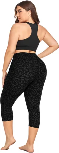 Miniatura 2 de MOREFEEL Leggings capri de talla grande para mujer con bolsillos, elásticos XL-4XL, control de abdomen, cintura alta, pantalones de yoga negros