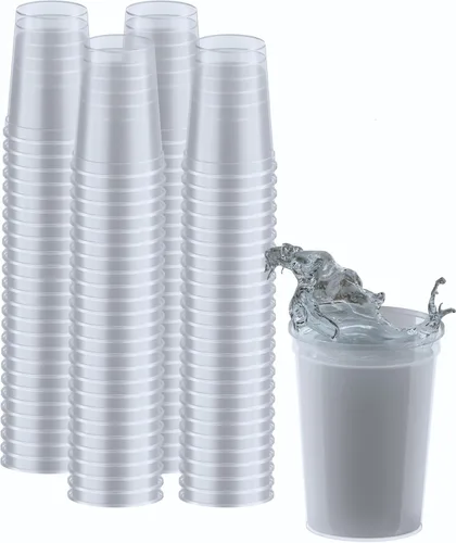 Miniatura 101 de PartyPrints Paquete de 100 vasos de plástico en blanco reutilizables de 10 a 12 onzas, vasos de estadio a granel, sin BPA, aptos para lavavajillas