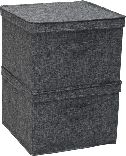 Miniatura 3 de Household Essentials - Cajas cuadradas de tela de almacenamiento con tapas, color grafito, juego de 2