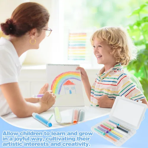 Miniatura 6 de Tiza sin polvo para niños, 12 tizas de color no tóxicas para acera con soporte, para el regreso a clases, sin polvo, lavable, tiza para niños