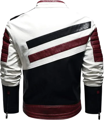 Miniatura 4 de Traje de carreras de motocicleta de cuero de motocicleta de cuello alto para hombre, chaqueta de cuero de simulación de PU de bloqueo