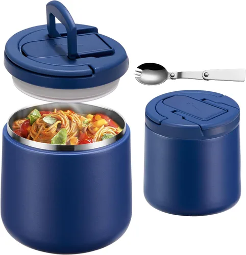 Miniatura 13 de Tarro de comida aislado al vacío de 14 onzas con tapa de hebilla, termo de sopa para niños de comida caliente, boca ancha, a prueba de fugas