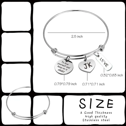 Miniatura 7 de LACAKU - Pulsera para niño Kpop BTS Bangtan dijes con textos en inglés amarte a ti mismo ARMY regalo de joyería para niños acero inoxidable JK BR