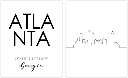 Póster minimalista tipográfico de Atlanta Skyline - Juego de 2 fotos de arte (8 x 10)