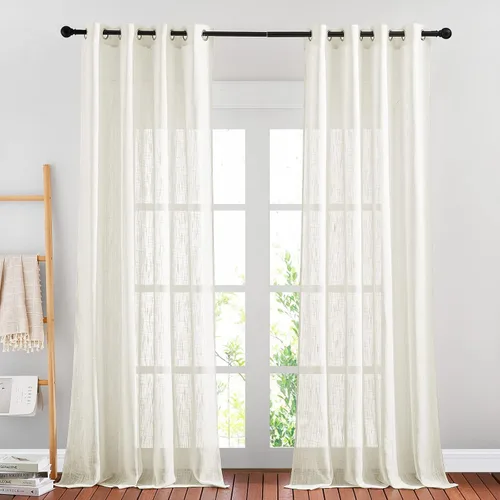 Miniatura 25 de NICETOWN Cortinas de lino transparente blanco para ventanas de 84 pulgadas de largo, cortinas verticales semitransparentes con ojales en la parte