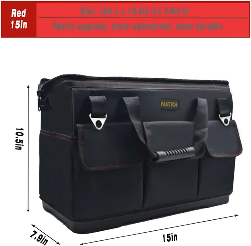 Miniatura 2 de FASTECH Bolsa de herramientas de 15 pulgadas de fondo resistente con boca ancha para almacenamiento de herramientas, portaherramientas