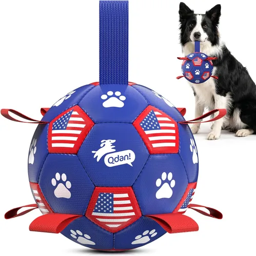 Miniatura 37 de QDAN Juguetes para perros, pelota de fútbol extragrande con correas, juguete de remolcador, juguete de agua, bolas duraderas para perros