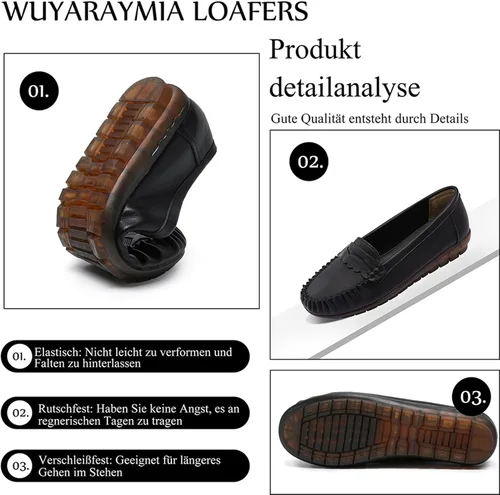 Miniatura 4 de Wuyaraymia Mocasines para mujer, de piel sintética, mocasines y sin cordones con suela de goma suave, zapatos de pie durante mucho tiempo